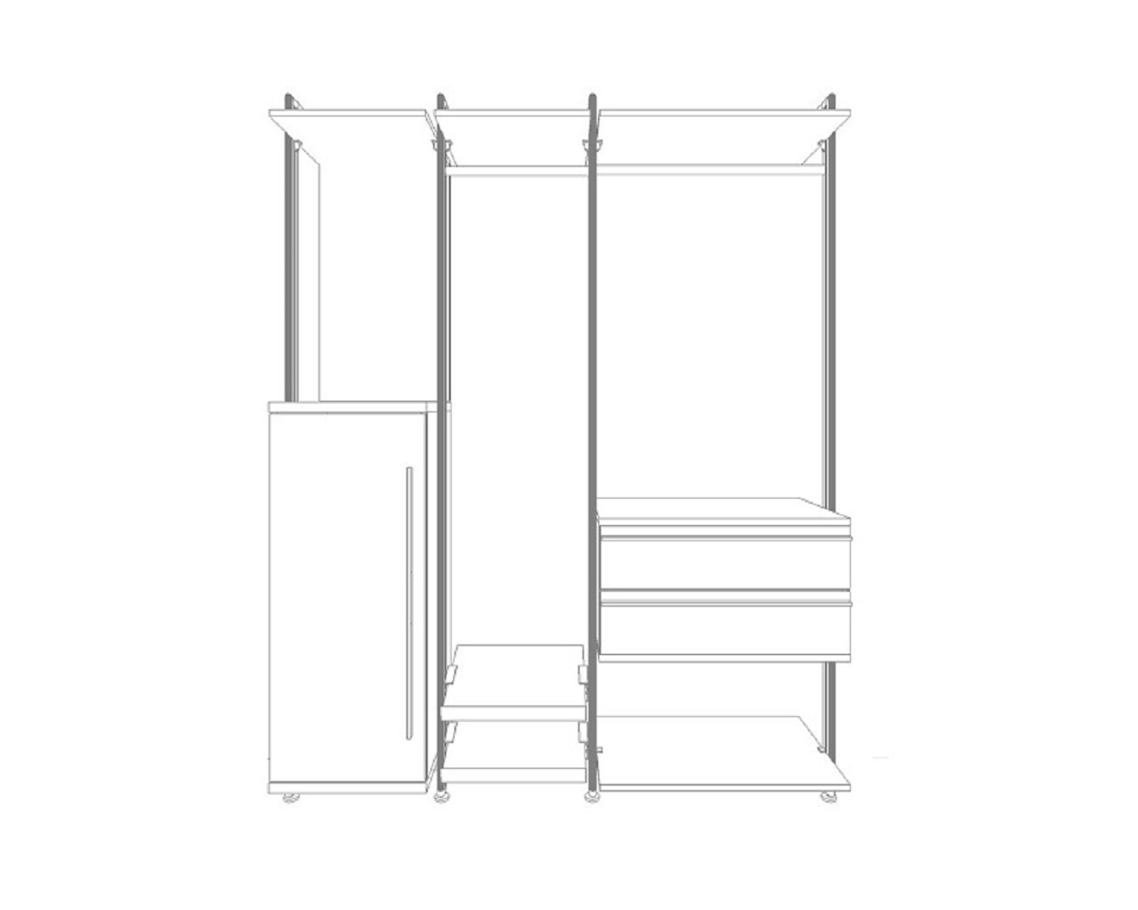 Technische Zeichnung Garderobe ANDREA – offenes, modulares Schranksystem für Flur & Diele von FRANK Schranksysteme