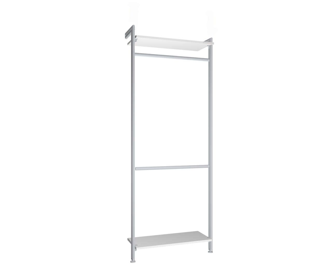 Regalsystem Modul 2 mit 2 Alu-Profilen, 2 Böden und 2 Kleiderstangen zur Montage an der Wand | BxHxT: 87,5 x 229 x 36 cm