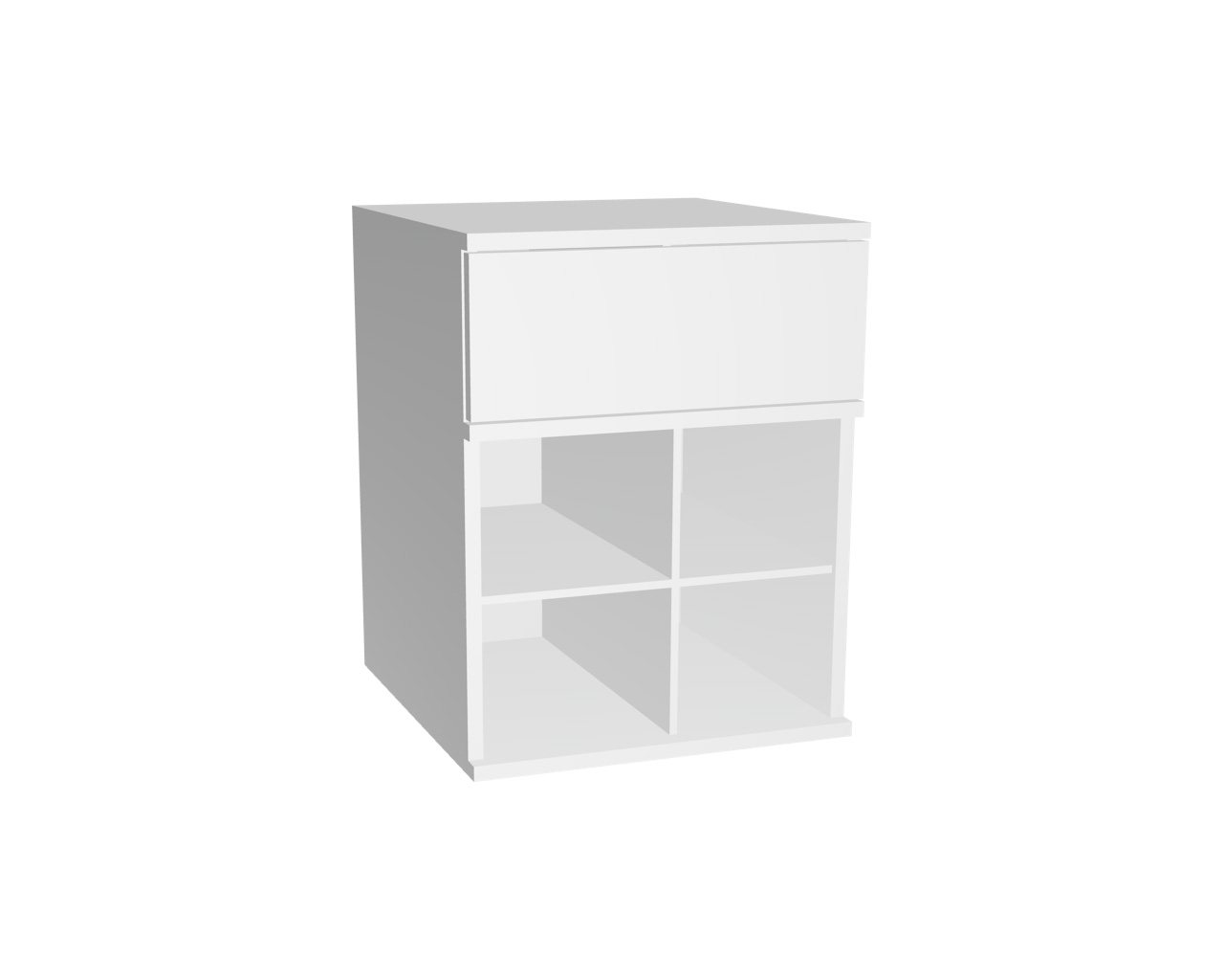 2er Schrankelement mit 1 Schublade grifflos + 4 Fächern | Weiß