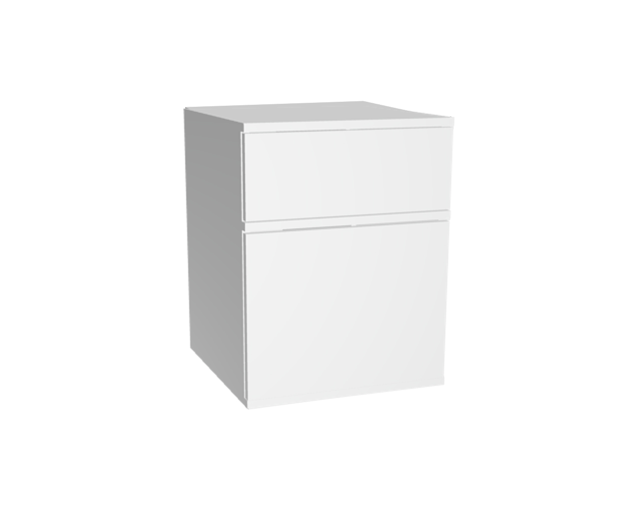 2er Schrankelement mit 1 Schublade grifflos + 1 Tür | Weiß 2er Schrankelement mit 1 Schublade grifflos + 1 Tür | Weiß