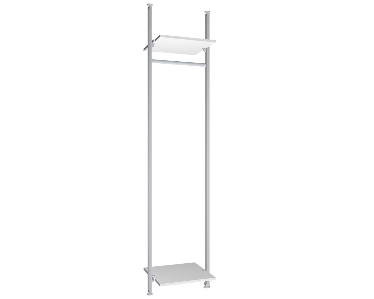 Regalsystem Modul 1 mit 2 Alu-Profilen, 2 Böden und 1 Kleiderstange zur Montage zwischen Boden und Decke | BxHxT: 57,5 x 295 x 50 cm