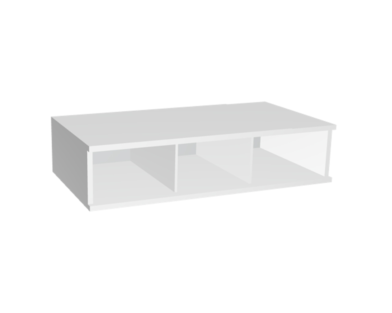 Schrankelement für Trägerprofil in Weiß, Schrankelement Weiß - 3 offene Fächer | 100 cm breit, Höhe 23,2 cm, Tiefe 51,9 cm