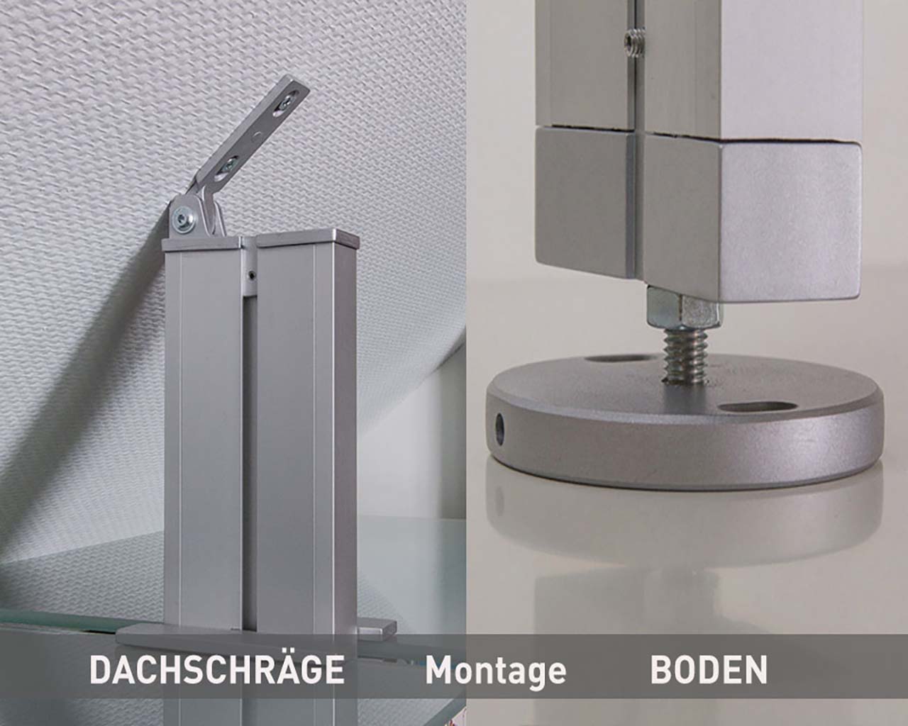 Alu Profil PREMIUM von FRANK Schranksysteme für Dachschrägen-Montage mit Bodenbefestigung