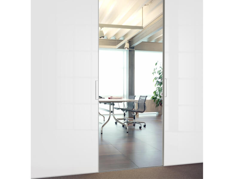 Schiebetür FLY Duo mit Schallschutz als Raumteiler, Füllung Glas Weiß