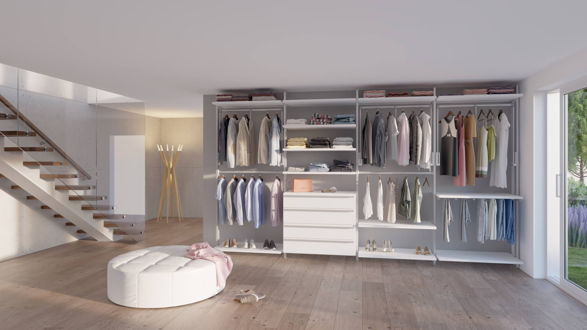 FRANK Schranksysteme – Maßgefertigte Schranksysteme für jeden Raum Modernes Schranksystem von FRANK Schranksysteme für Schlafzimmer, Wohnzimmer oder Home Office – offen, weiß und individuell planbar