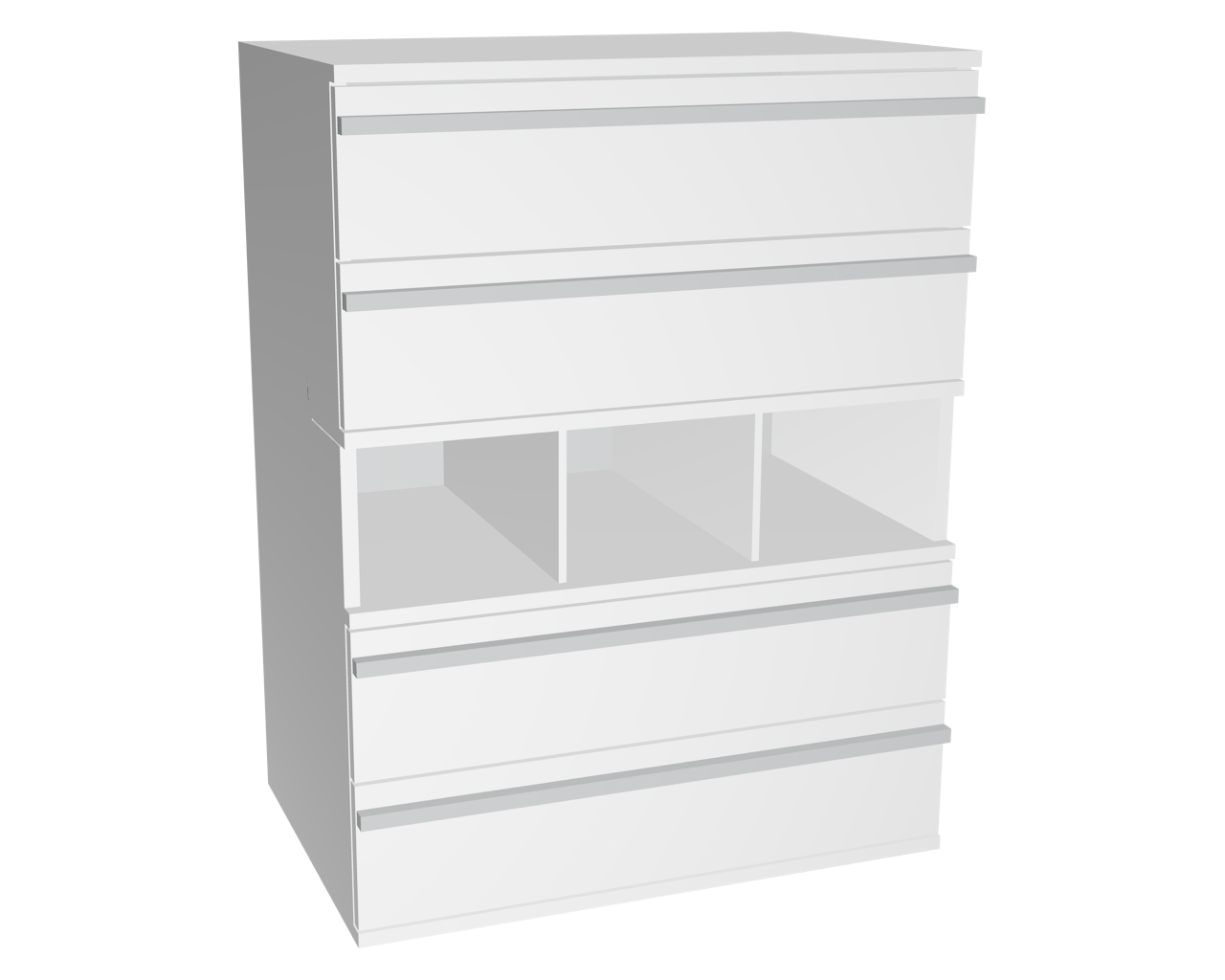 Schrank mit 2-3 Fächern und 4 Schubladen | Weiß