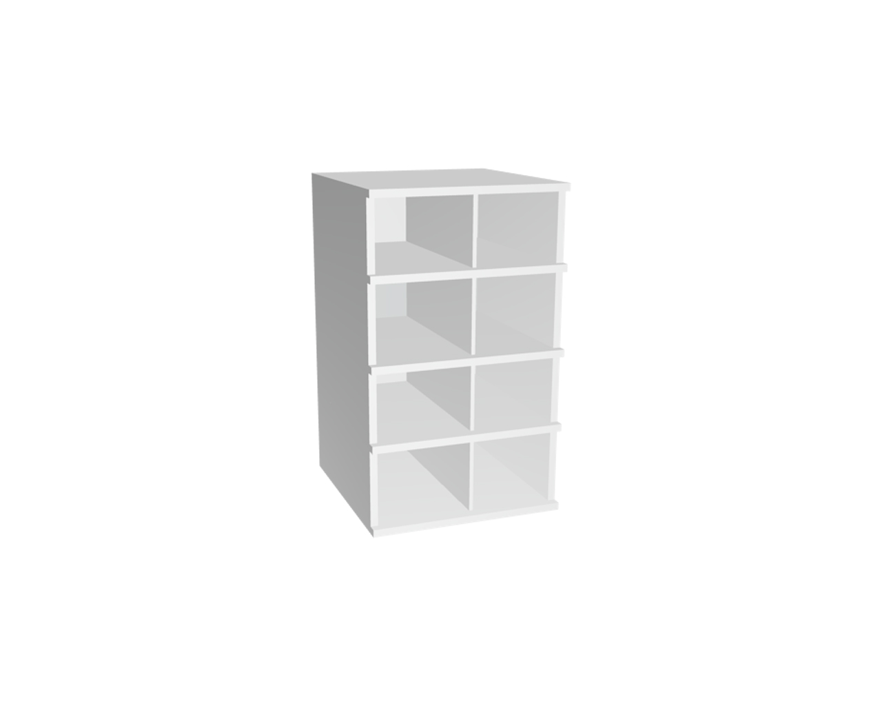 Schrankelement für Trägerprofil in Weiß, Schrankelement Weiß - 8 offene Fächer | 50 cm breit, Höhe 88,3 cm, Tiefe 51,9 cm