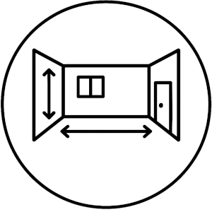 Icon eines Raums mit Maßpfeilen zur Veranschaulichung des Aufmaßprozesses