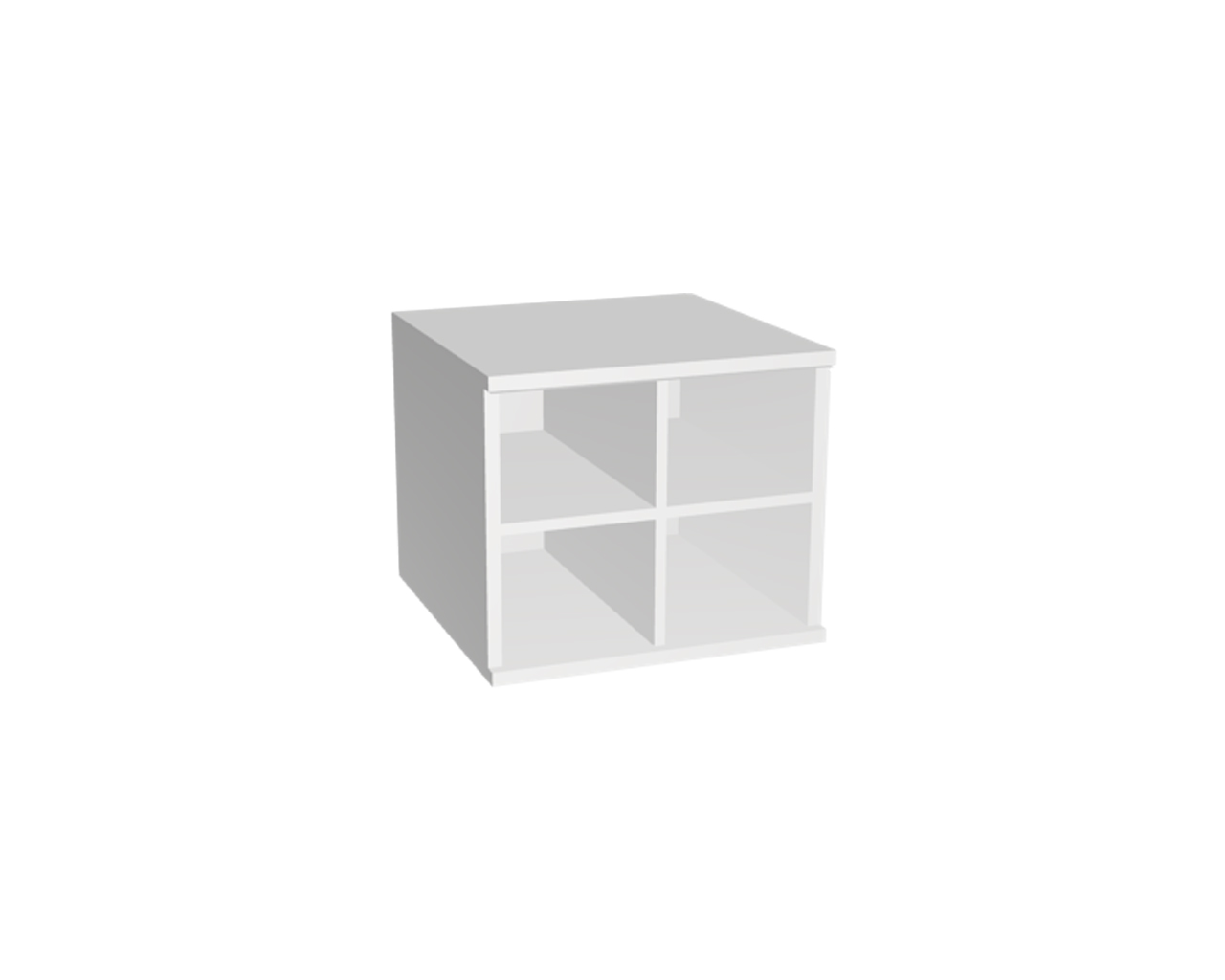 Schrankelement für Trägerprofil in Weiß, Schrankelement Weiß - 4 offene Fächer | 50 cm breit, Höhe 42,6 cm, Tiefe 51,9 cm