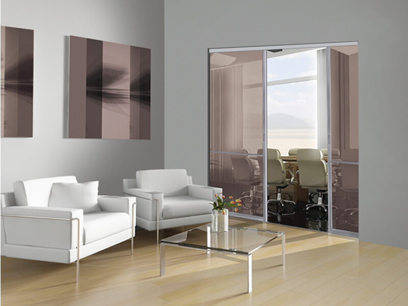 Hängeschiebetür FLY Montage in der Wand, Füllung Glas transparent Braun