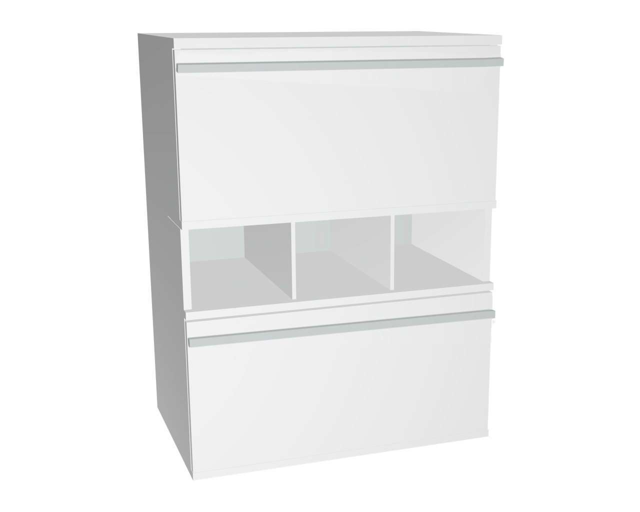 3er Schrankkombination mit 2 Klappenelementen + off. Fach | Weiß