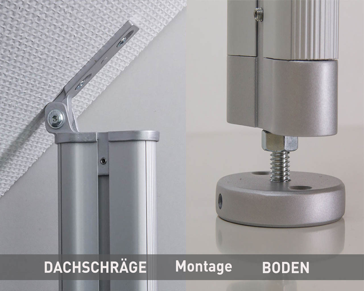 Dachschrägen-Profil SOFT – FRANK Schranksysteme Alu Profil SOFT von FRANK Schranksysteme für Dachschrägen-Montage mit Bodenbefestigung