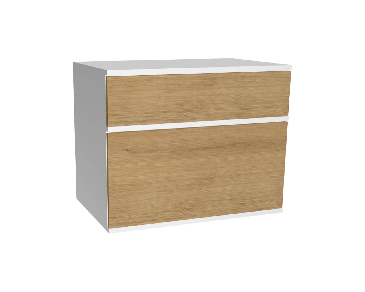 2er Schrankelement mit 1 Schublade grifflos + 1 Klappe | Wildeiche